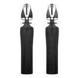 Women Sexy Club Beach Dresses Backless Knitted Dress Sleeveless Halter Hollow Out Bodycon Long Dress Summer