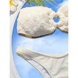 New 3D Flowers Bandeau High Leg Cut Bikini Female Swimsuit Women Swimwear Two-Pieces Bikini Set Bather Bathing Suit Swim V6225