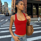 Women's Fashion Solid Tank Tops 2026 Streetwear Sleeveless T-shirt Female Square Collar Skinny Corset Y2K Girls Gray Crop Top