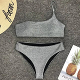Sexy Shiny Sparkling One Shoulder Bikini Female Swimsuit Women Swimwear Two-pieces Bikini Set High Waist Bathing Suit Swim Lady