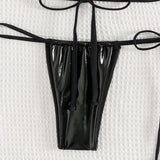 Sexy Metallic Black Halter String Micro Mini Bikinis Sets Two Piece Backless Swimwear Swimsuit Women Biquini Thong Bathing Suits