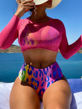 3 Pieces Leopard High Waist Bikini Triangle Swimsuit Top Halter Swimwear Women 2026 Bathing Swimming Suit Female Beachwear