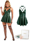 Gift Box + Black PU leather Suspender Sexy Nightdress