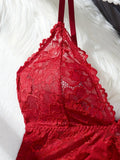 Summer Nightdress Women's Sexy Transparent Red Lace See Through Underwear Sleepwear Sleep Dress and Panty Sets Nighty