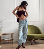 Phantasy Fashion Halter Crop top Fashion Brown Tank Top Women Sexy Split Camisole Lady Night Out Streetwear 2026 Summer Clothing