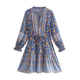 Foridol Bohemian Printed Floral Women Long Dress with Sleeve Spring Summer New in Midi Vestidos Casual Beach Boho Dress Women