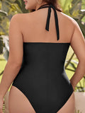 2026 Large Plus Size Swimsuit Women One Piece V Neck Halter Swimwear Female Black Bathers Bathing Swimming Swim Suit Beachwear