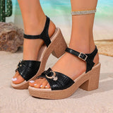Summer White Thick High Heel Sandals Women Plus Size 42 Ankle Buckle Platform Sandles Woman Peep Toe Casual Sandalias Mujer