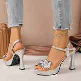 Luxury Rhinestone Decor High Heels Sandals Women Fashion Ankle Buckle Platform Gold Sandals Woman Party Wedding Shoes Size 41