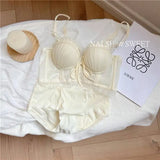 Sexy Lolita Bra Set for Women Wireless Push Up Bralette Lace Sexy Lingerie Set for Small Bust Gathering No Underwire MOYISU S-XL