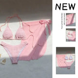 Pink Solid Color 3-piece Swimsuit Women 2026 Summer Beach Skirt Bikini V-neck Halter Backless Bathing Suit Summer Beach Swimwear