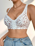 Women's Lace Floral Bra Adjustable Straps Unlined Wireless Push up Bra Comfortable and Breathable Women's Underwear
