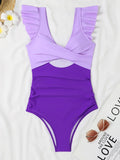 2026 Hollow Out Cross Ztvitality Swimsuit One Piece Solid Ruffle Swimwear Women Bathing Swimming Swim Suit Female Beach Wear