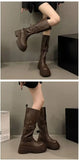 2026 New Vintage Thick Bottom Woman Knee High Boots Fashion Belt Buckle Zippers Shoes Female Knight Long Booties Shoes