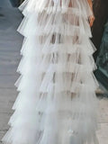 White Ruffled Tiered Tulle Over Wrap Skirts Women Sheer Mesh Summer Maxi Skirt Low Long Beach Tulle Skirt Bridal Detachable FR8E