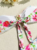 Sexy Flowers Printed V Shaped Bandeau Bikini Women Swimwear Female Swimsuit Two-pieces Bikini set Bather Bathing Suit Swim Lady