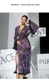 2026 New Women Elegant Butterfly Print Mesh Robe Big Flare Sleeve Lace Up Tassel Fringe High Slit Bathrobe Loungewear