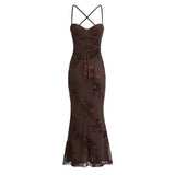 Sexy Backless Cross-cutout Strap Dress For Women Heavy-duty Fishbone Steel Support Slim-fit Jacquard Gown Fishtail Long CAUP