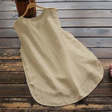 Women Vintage Cotton Linen Tanks Tops Round Neck Floral Print Shirt Summer Sleeveless Blouse Elegant Female Casual Loose Tops