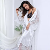 Sleepwear Women's Bathrobe Sexy Lingerie Lace Satin Kimono Sleep Long Dress Robes Pajamas Nightgown