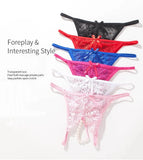 Hot Sexy Mesh Hollow Female Lingerie Transparent Crotchless Women Lace Open Crotch Beading Panties Underwear Erotic Costume