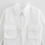 Women's Fashion Casual White Short Sleeve Shirt White Cotton Button Shirt Lapel Collar Half Sleeve Loose Fit Casual Blouse 8GDK
