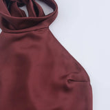 Foridol Halter Satin Dress Women Sexy Backless Burgundy summer spring Dress Elegant Maxi Long Party Dress Christmas Vestidos