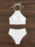 2026 Sexy High Wasited Swimsuit Women Solid White Bikini High Neck Swimwear Female Bathers Bathing Swimming Swim Suit Beachwear