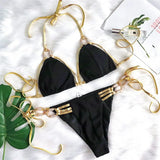 Bikini 2026 Sexy Backless Golden Rhinestone Metal Strap Hollow Swimwear Swimsuit Women Halter Bikinis Set Bathing Suit Banadores