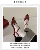 NASBAVI Designer Sandals Women Shoes Narrow Band Sexy Sandals Kitten Heels Pointed Toe Ladies Concise Footwear Summer Red Shoes
