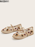 New Summer Women's Lace Flats Shoes Fashion Round Toe Shallow Girls Flower Embroidered Mesh Breathable Soft Sole Single Shoes