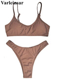 Ribbed High Leg Cut Bikini Female Swimsuit Women Swimwear Two-Pieces Bikini Set Brazilian Padded Bather Bathing Suit Swim V7126