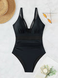 Sexy Black One Piece Swimsuit 2026 Women Mesh Patchwork Transparent Tummy Control Swimwear Bathing Suit See Through Monokini