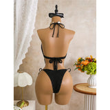 New Hollow Out Tankini Halter Bikini Female Swimsuit Women Swimwear Two-pieces Bikini set Strappy Bather Bathing Suit Swim V8076