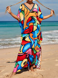 2026 New Colorful Kaftan Tunic Beach Dress Beach Wear Beachwear Beach Cover Up Cover-upsLoose Maxi Dress Female Women V4428