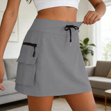 Women Cargo Skirts Drawstring Waist Quick Drying Mini Skirt With Pockets Hiking Golf Sports Tennis Skirt With Built In Shorts