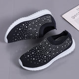 Women's Slip-On Crystal Sneakers 2025 Breathable Mesh Plus Size 35-43 Casual Flats Women Comfort Soft Sole Running Walking Shoes
