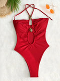 2026 Summer Women's One-piece Suit Swimwear Sexy Hollow Out Neck Lace-up Bodysuit Beachwear High Waist Push Up Bathing Suits