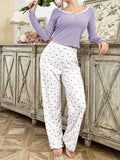 Women Sleepwear  Long Sleeve T-shirt with Long Trouses Set Autumn Winter Pajamas Set Homewear Femme Loungewear