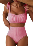 Striped Bikini Women Sexy High Waist Split Swimsuit Lace Up Bikini Set Summer Two-piece Beachwear Bathing Suit Thong Biquinis