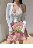 2026 Summer New Retro Vacation Style Small Floral Half Skirt High Waisted Wrap Buttocks Elegant Sweet Slim Short Skirt 06AH