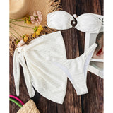 2024 Three Pieces Bikini Set With Skirt Sexy Swimwear Women Swimsuit Solid Push Up Bathing Suit Beachwear Female Biquini