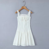 Foridol Bowknot Smocked White Short Dress Women Summer Cotton Mini Sleeveless Tank Sundress Beach Chic Buttons Dress for Petite