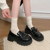 2025 Bowknot Decor Platform Loafers Women Fashion High Heel Jk Pu Leather Shoes Woman Korean Slip On Thick Sole Shoes Female