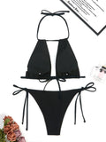 2026 Halter String Bikini Solid Hollow Swimwear Female Sexy Swimsuit Women Bathers Bathing Swimming Swim Suit Beachwear