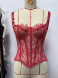 Summer Black Floral Embroidery Corset Women Sexy Underwire Slim Fit Fishbone Tank Top Back Tied Rope Club Party Vest Streetwear