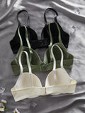 3PCS Basic Solid Women's Underwear Set Seamless Push Up Bra Comfortable Thin Strap Underwire Lingerie