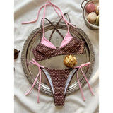 XS - L Sexy Polka Dot Splicing Halter Bikini Women Swimwear Female Swimsuit Two-Pieces Bikini Set Bather Bathing Suit Swim V8208