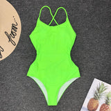 DEKA Women Solid Backless One Piece Swimsuit Sexy Bandage Swimwear Monokini High Cut Bathing Suit Swim Bodysuit