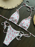 2026 Floral Print Halter Strappy Bikini Female Swimsuit Women Swimwear Two-pieces Bikini Set Bow Knotted Bathing Suit Swim Lady